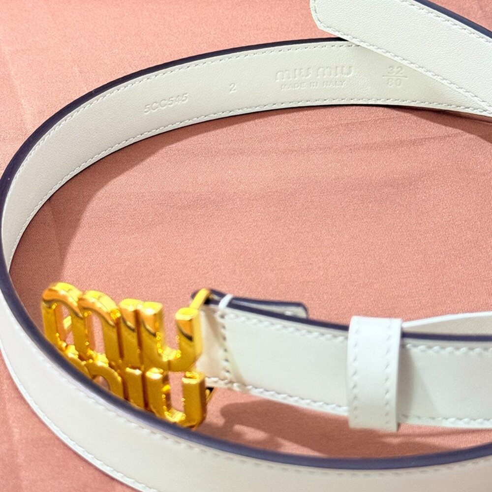 Miu Miu Womens Gold Logo Lettering Buckle Bel - Picture 6 of 6